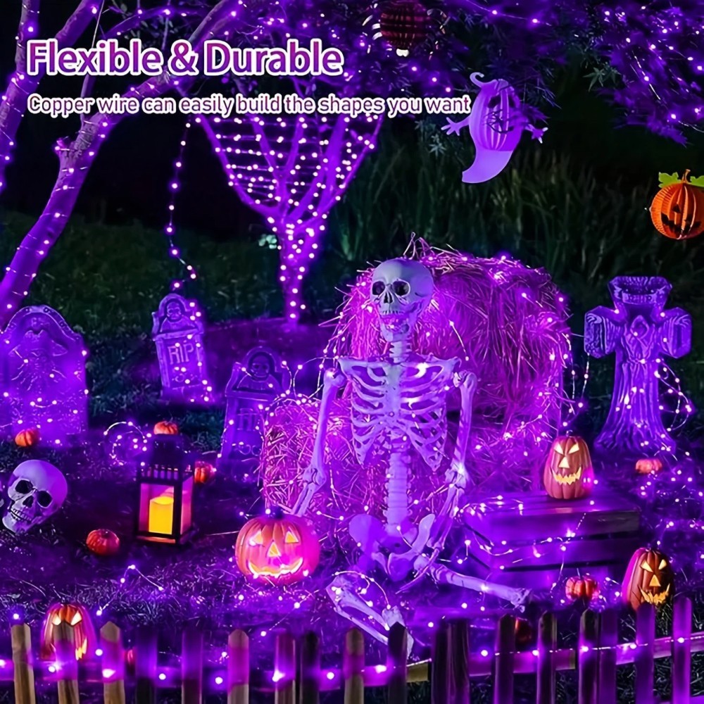 Halloween Led String Lights Orange - Guirlande lumineuse solaire d'Halloween 12M100LED, guirlande