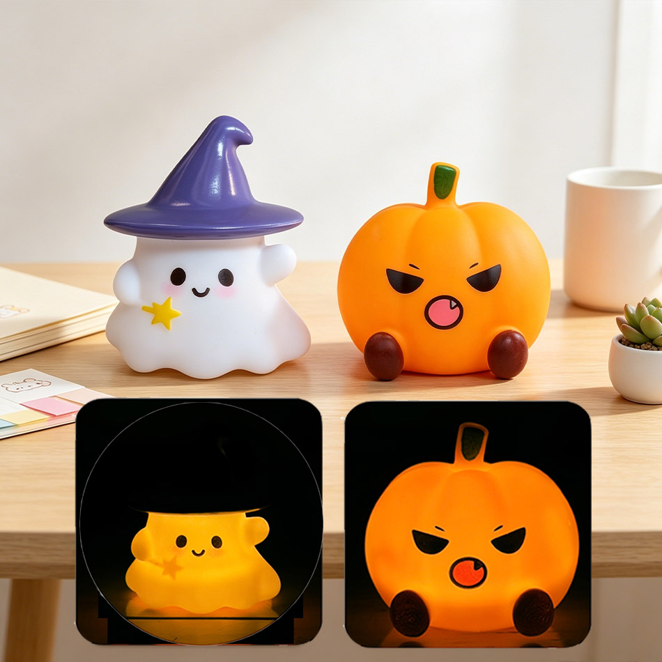 Halloween Pumpkin Decor Led - Veilleuse en silicone Kawaii Sorcière Fantôme