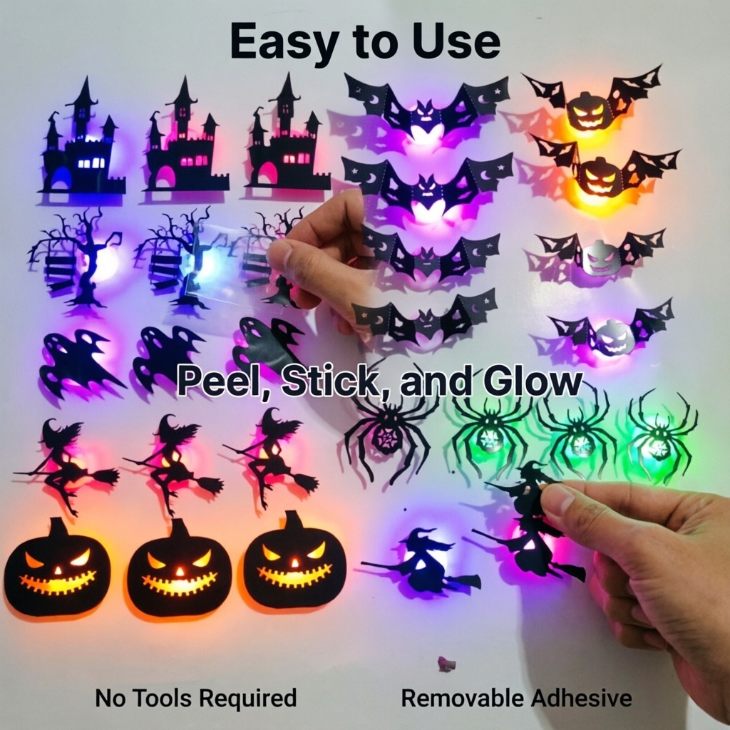 8 pièces/ensemble, autocollant - Halloween Pumpkin Decor Led avis et prix
