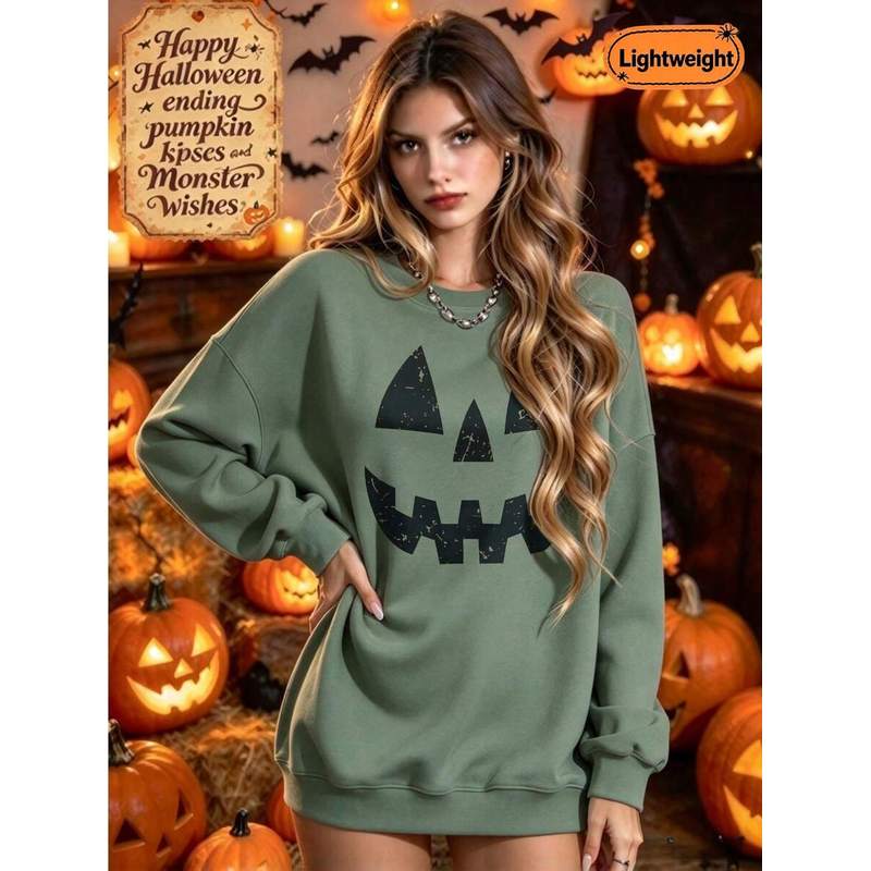 Sweat-shirt à col rond pour fe - Pumpkin Lantern Halloween avis et prix