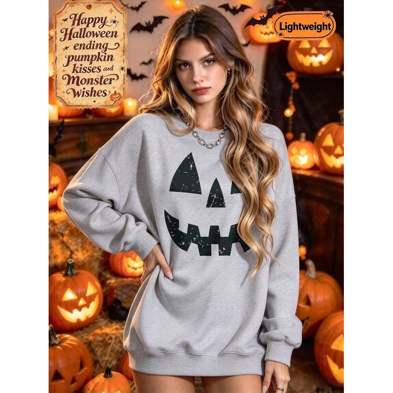 Sweat-shirt à col rond pour fe - Pumpkin Lantern Halloween avis et prix